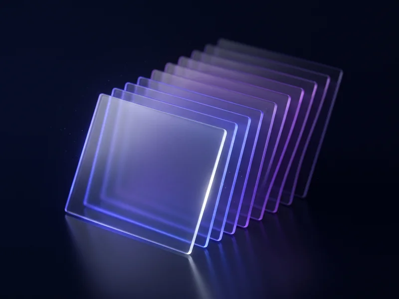 A receding stack of thin glowing plates seen at a slight angle